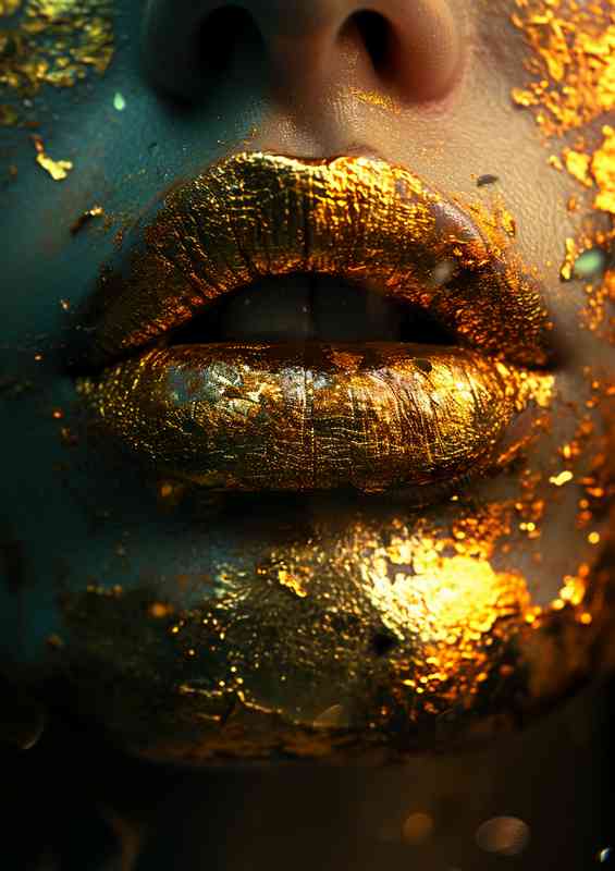 Gold painted lips art | Poster