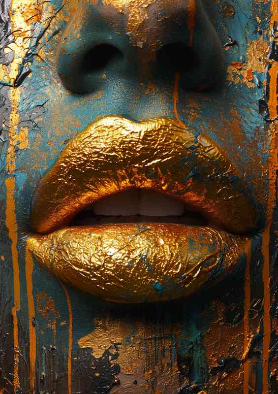 Golden lips on a painted face | Di-Bond