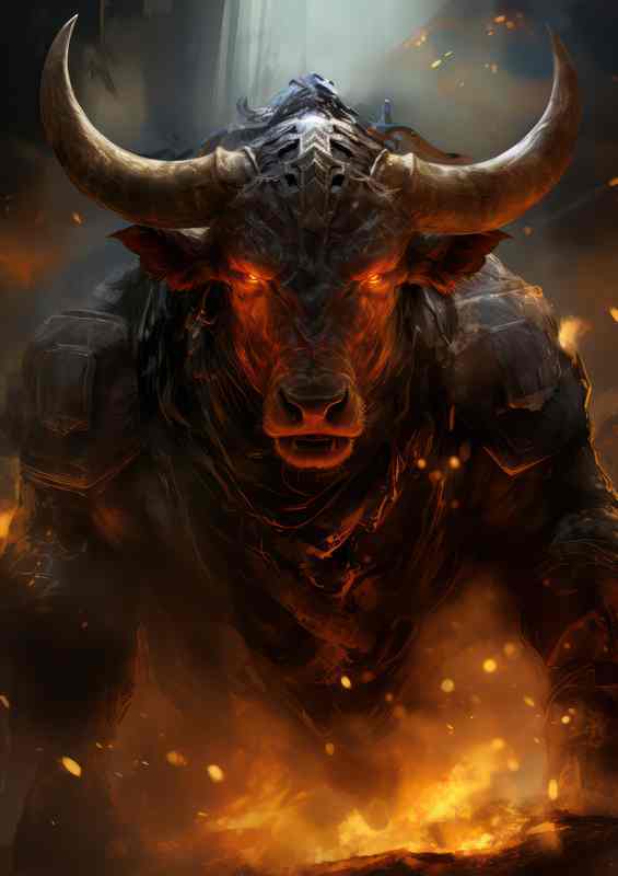 The Bull in battle with fire surrounding it | Poster