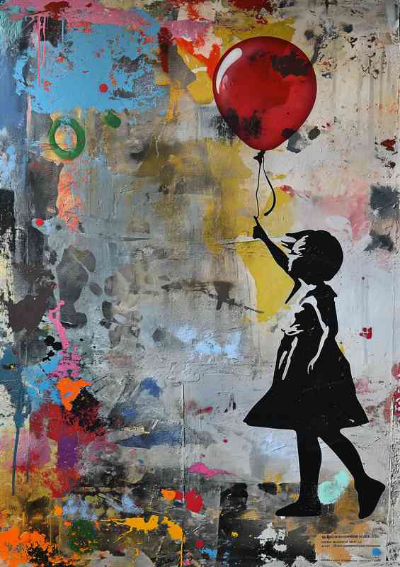 Graffiti girl and balloon in the style of collage | Canvas