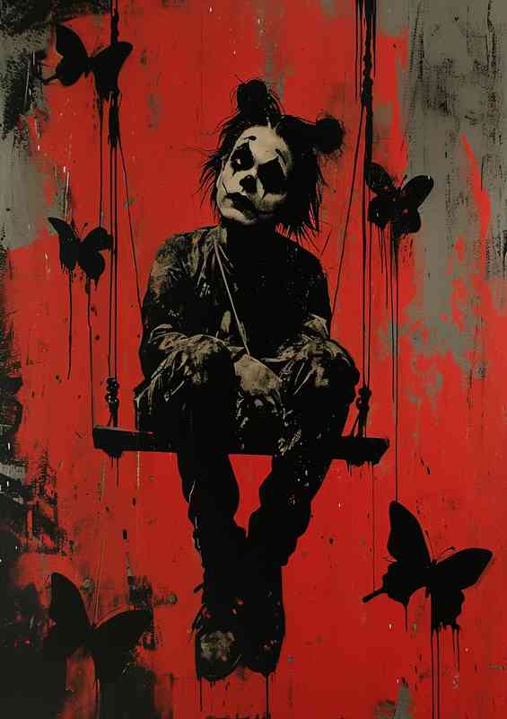 Graffiti on a swing with butterflies | Metal Poster