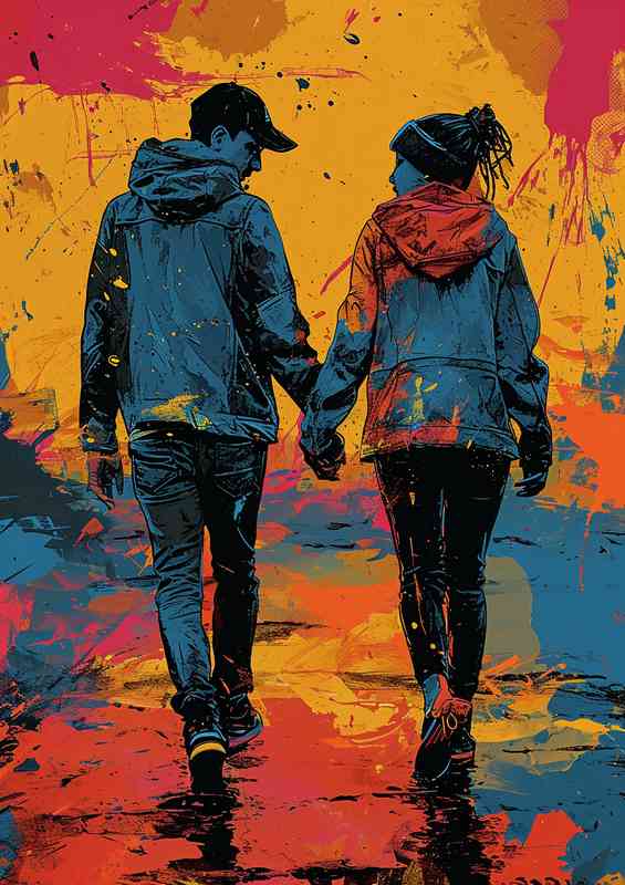 Holding hands hip hop street art | Metal Poster