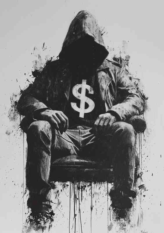 Hooded man with the dollars | Canvas