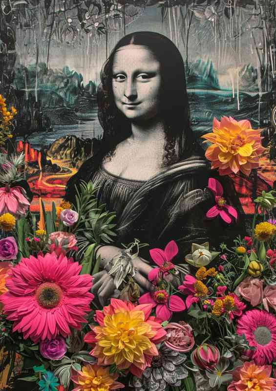 Lisa surrounded by painted flowers | Di-Bond