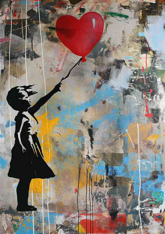 Little girl flying the heart shaped ballon | Di-Bond