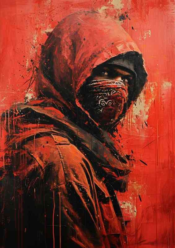 Man in red in a bandana and hoodie street | Di-Bond