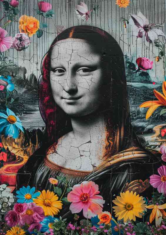 Mona lisa surrounded by flowers new age art | Canvas