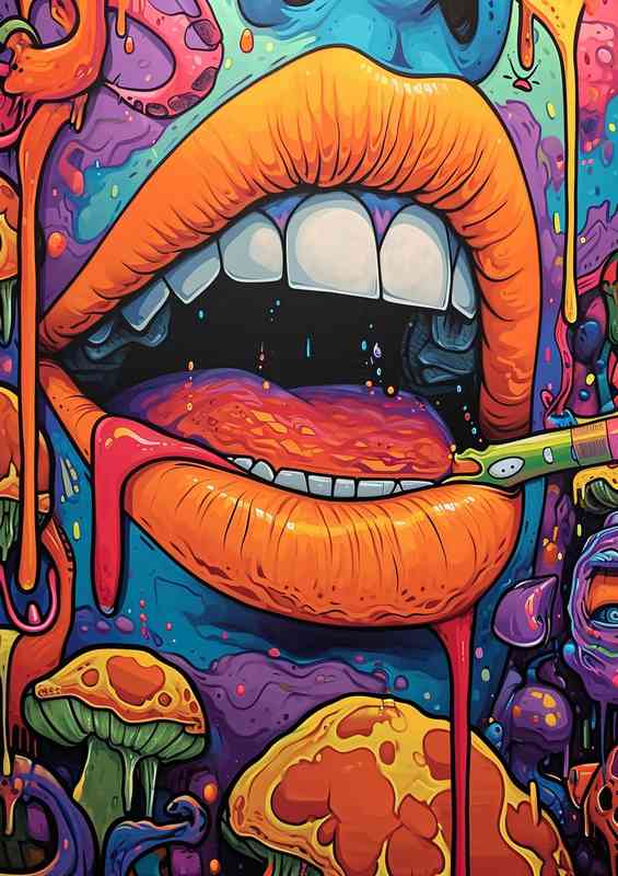 Mural with and orange lips | Poster