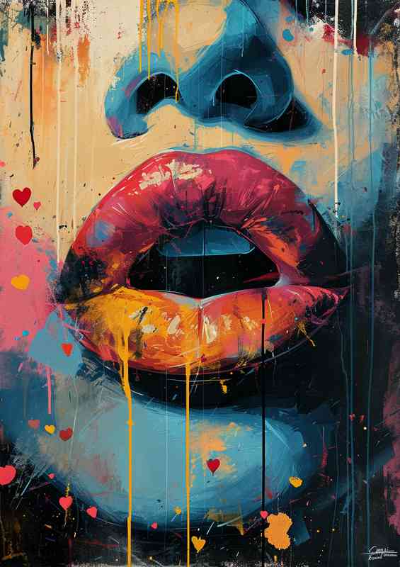 Painted lips with small hearts | Di-Bond