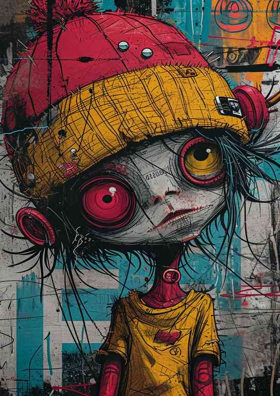 Person with a yellow hat and a red cap | Poster