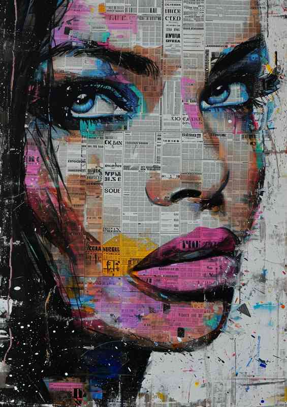 Pink lips and blue eyes street paper art | Canvas