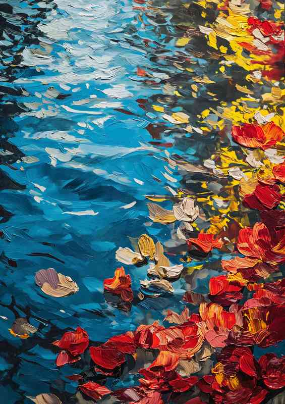 Red flowers and blue water painted style | Poster