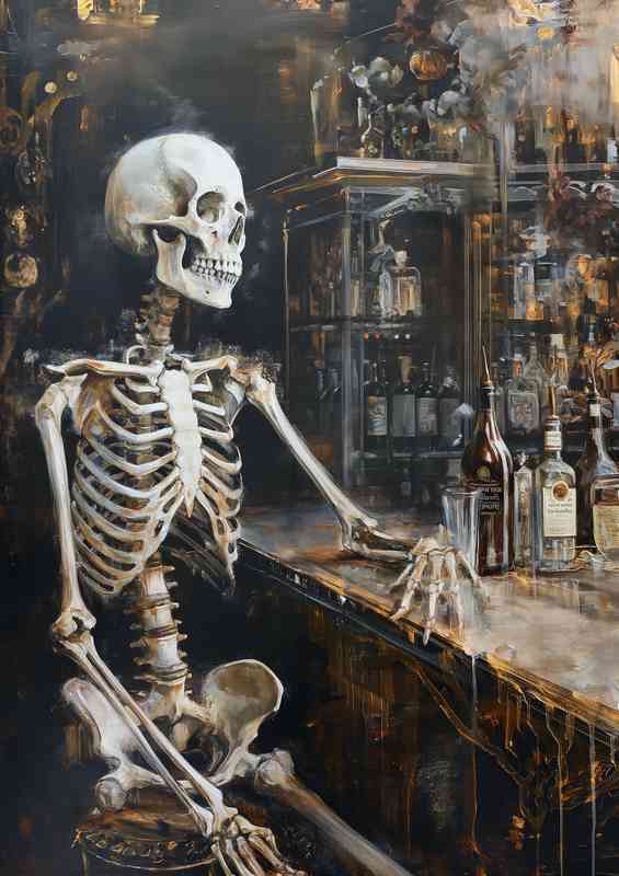 Skeleton at the bar waiting for a drink | Canvas