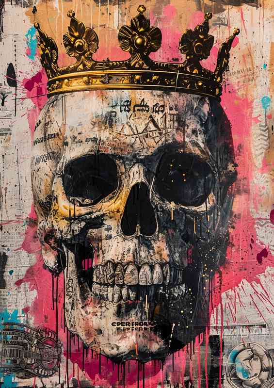 Skull adorned with a crown in the style of graffiti | Poster