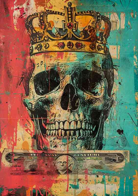 Skull with a crown is wearing money | Canvas