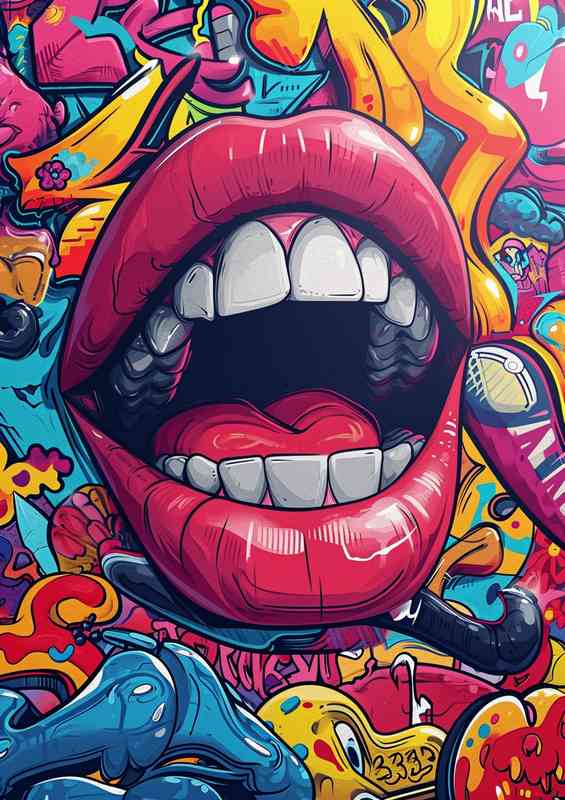 Smilling mouth red lips street art | Di-Bond