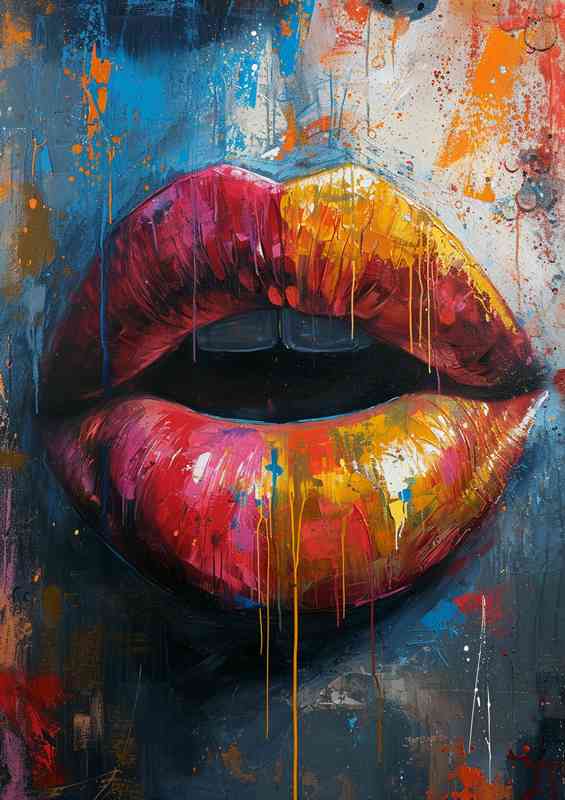 Street art painted lips with baby hearts | Poster