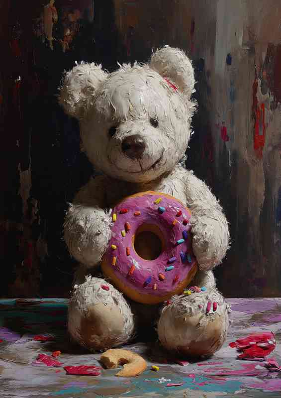 Teady bear and the pink donut | Di-Bond