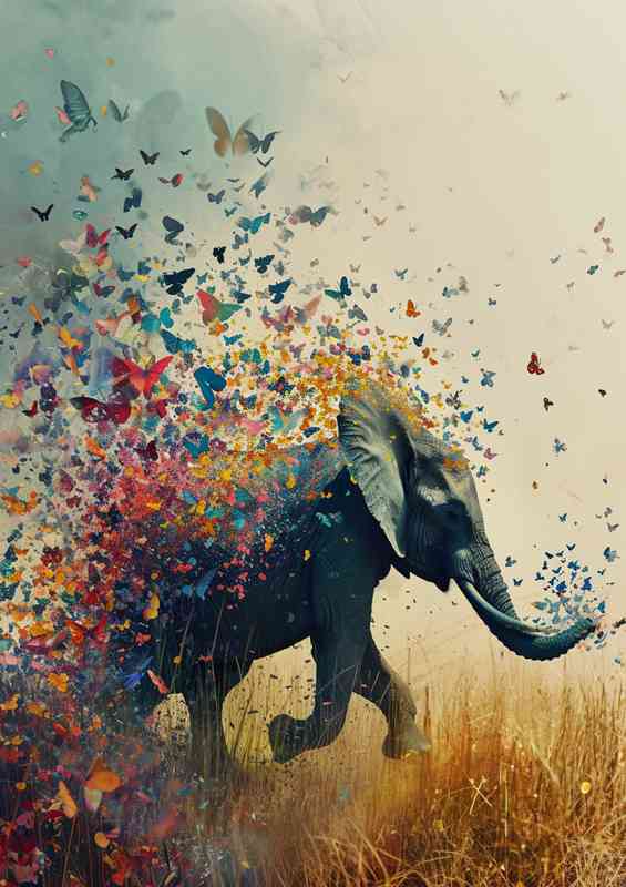 The Elephant and the butterflies art | Canvas