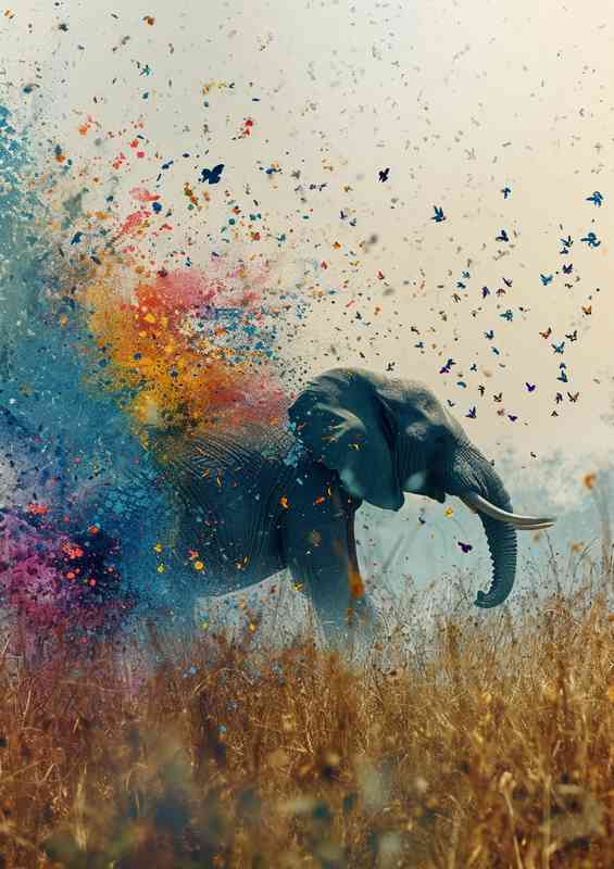 The Elephant dawned with butterfiles art | Poster