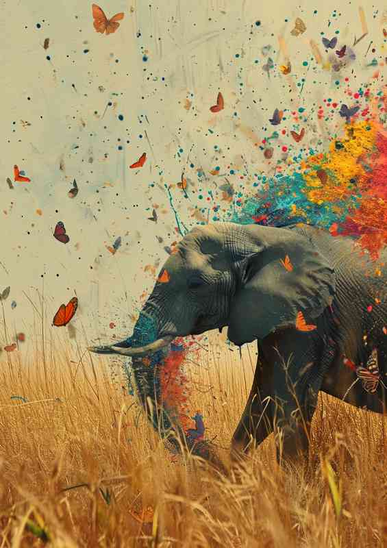 The Elephant with the colourful butterflies art | Canvas