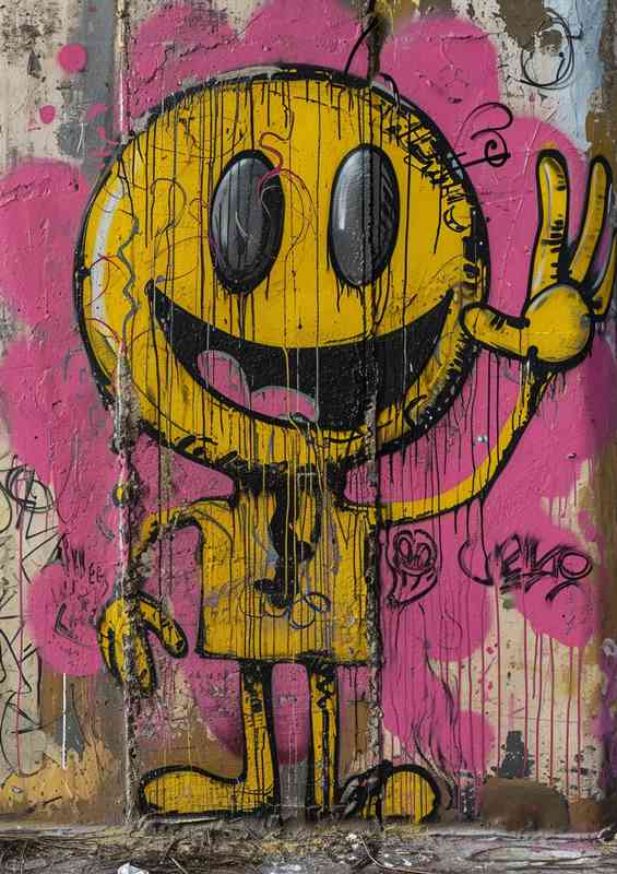 The yellow happy man graffiti | Di-Bond