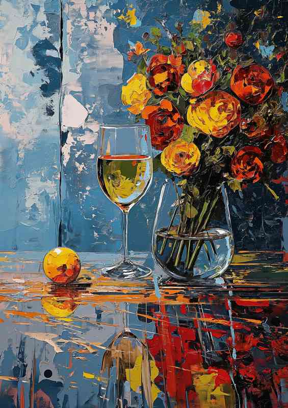 Wine and flowers painted art | Di-Bond