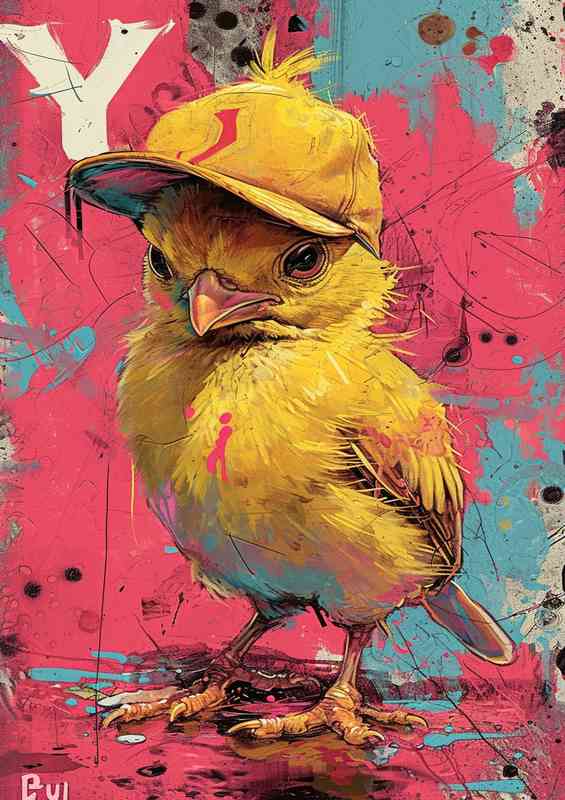 Yellow chick with the cap street wize | Di-Bond