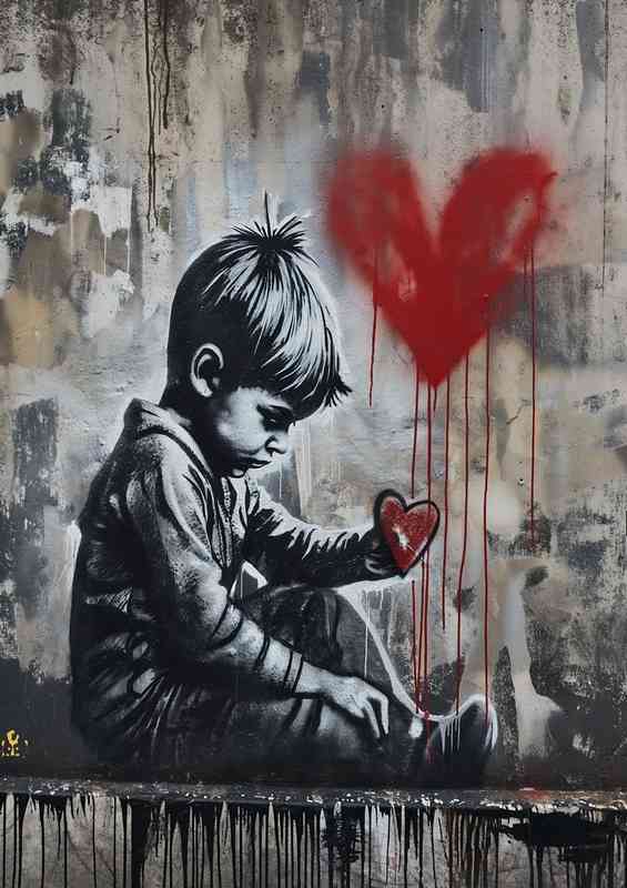 Yound boy holding his heart in his hands | Metal Poster