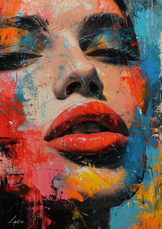ladys street art face with splashes of paint | Di-Bond