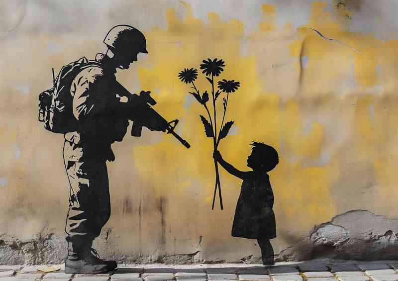 Banksy style grown soldier with a gun | Poster