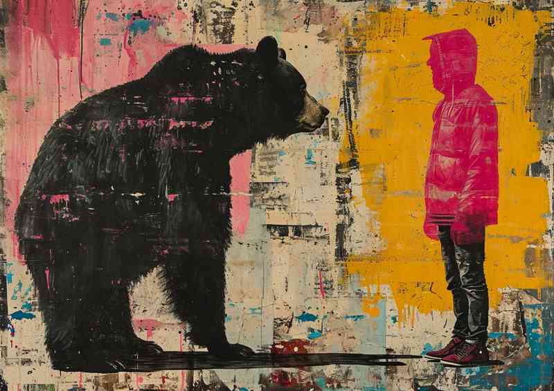 Bear and guy having a nice chat | Poster