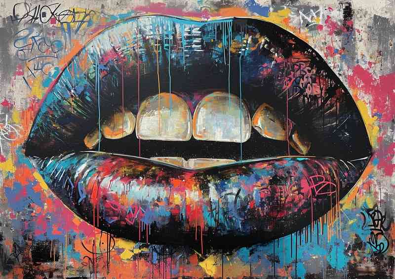 Big colorful painting of a mouth painted with graffiti | Poster