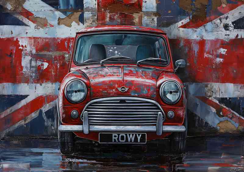 British flag painting of a mini cooper art | Di-Bond
