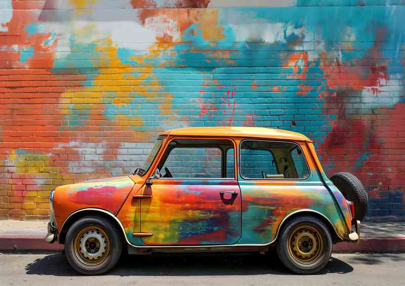 British mini cooper beautiful in the style urban art | Metal Poster
