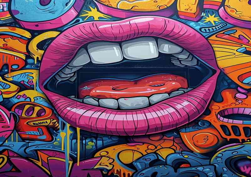 Colourful lips painted with graffiti | Poster