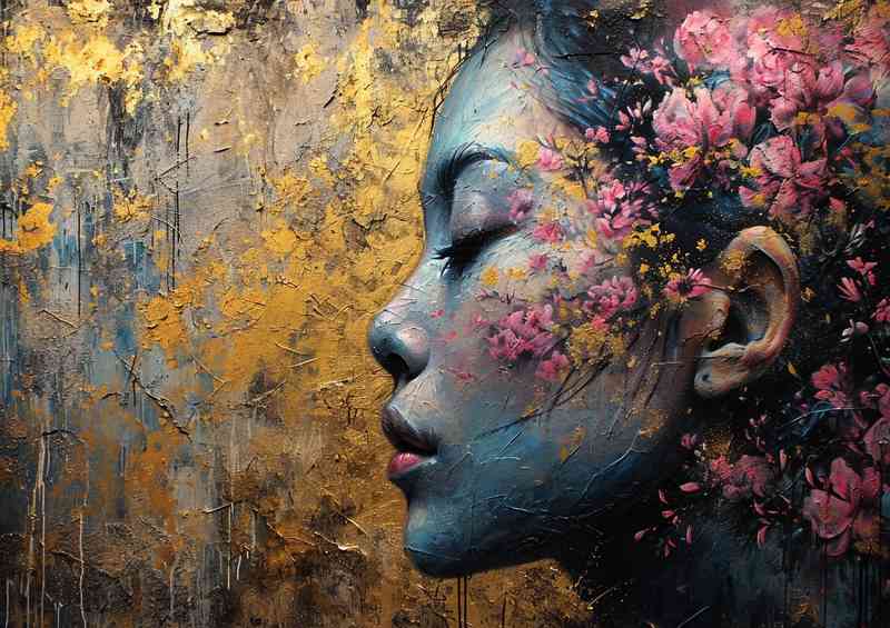 Creation of a lady face street wall art | Metal Poster