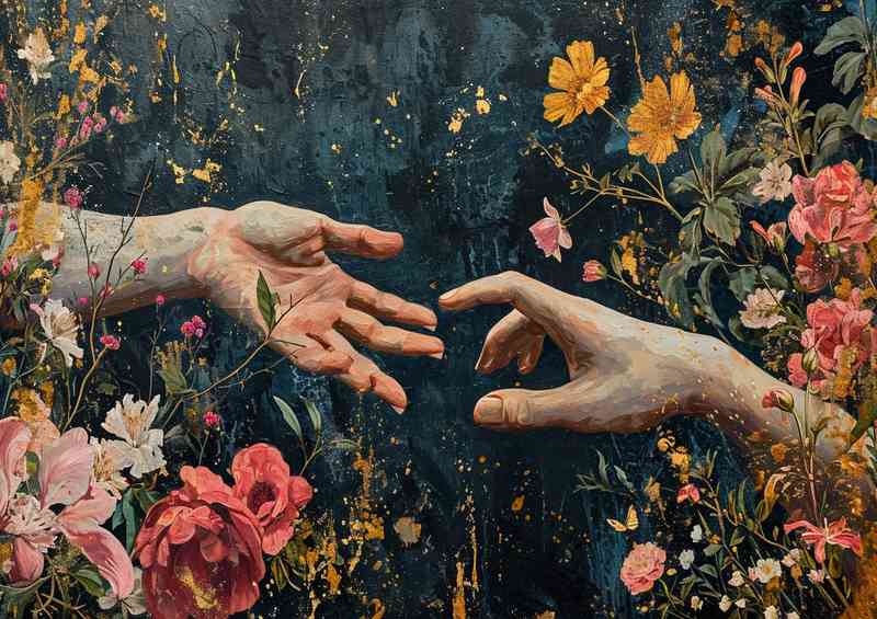 Creation of life surrounded by flowers art | Di-Bond