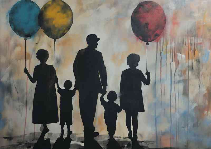 Family holding onto there baloons | Poster
