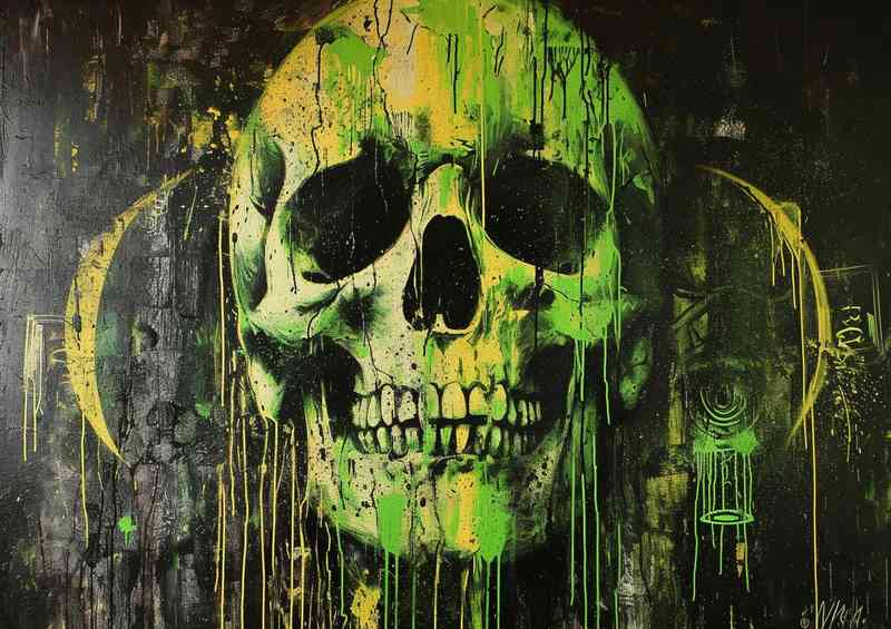 Green skull graffiti wall art | Canvas