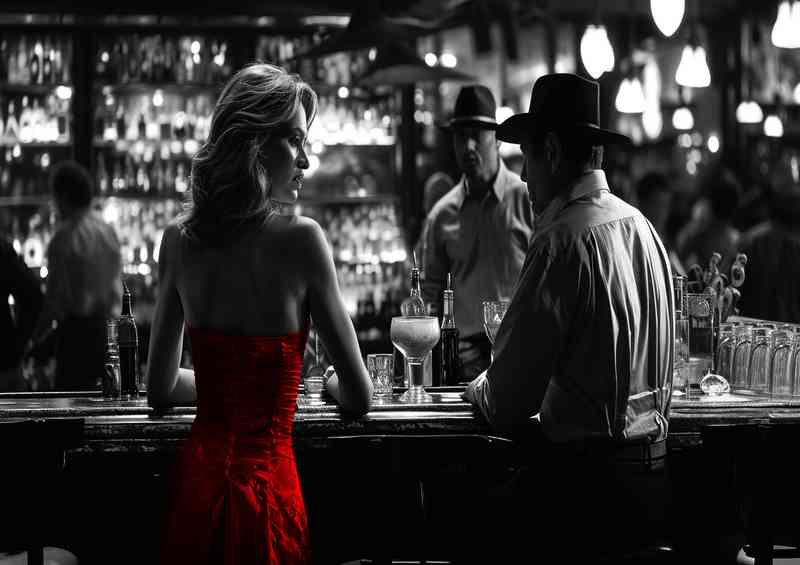 Lady in red at the bar | Canvas