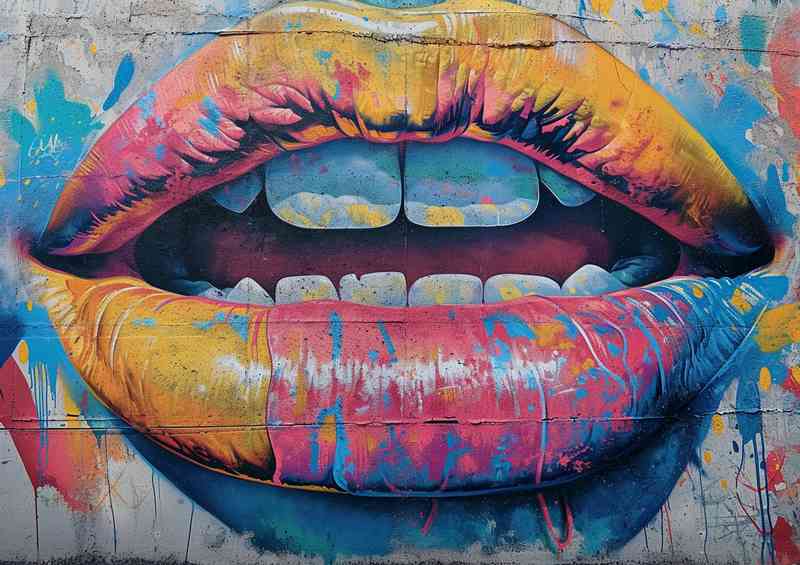 Mural painting of a colorful graffiti mouth | Poster