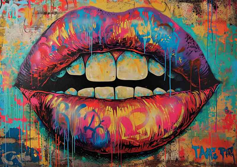 Painting of a mouth painted with graffiti | Canvas