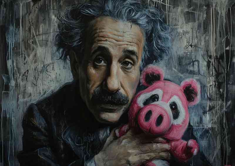 Pink panda and einstien street art | Canvas