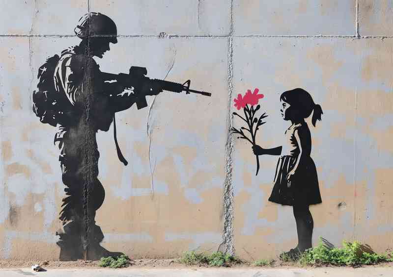 Soilder guns and love banksy style | Metal Poster