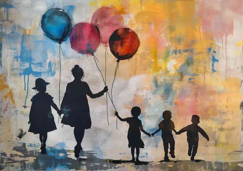 Street family playing with the baloons | Poster