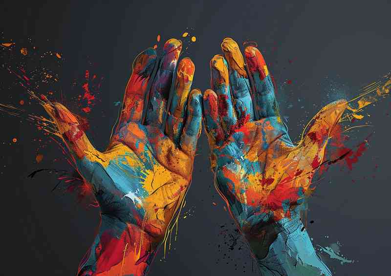 Two hands with colourful art | Poster