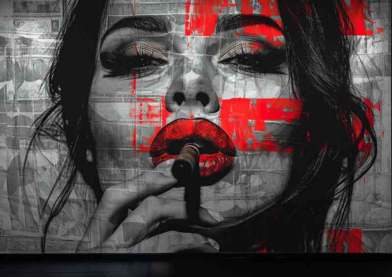 Woman with red lips and painted splashes | Poster
