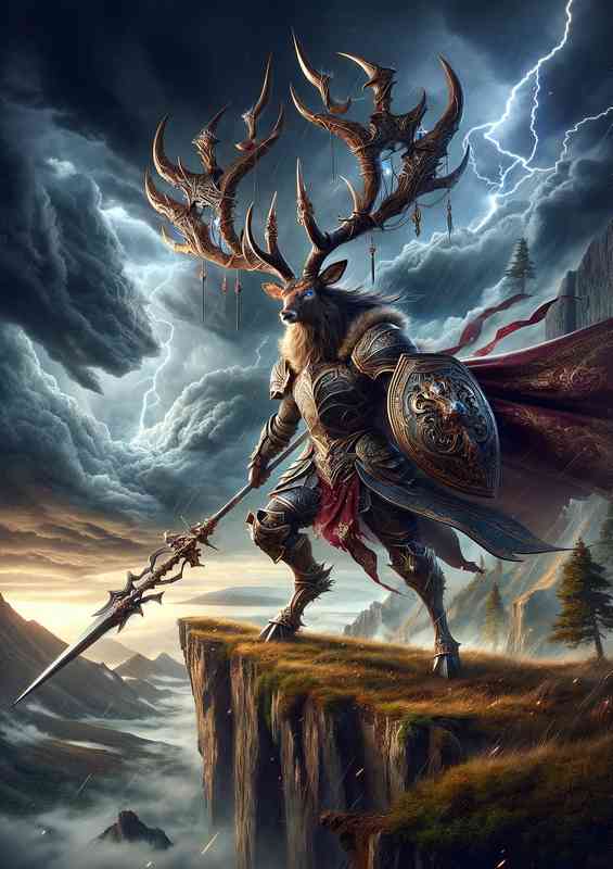 Animal in an intense action scene a majestic stag | Canvas
