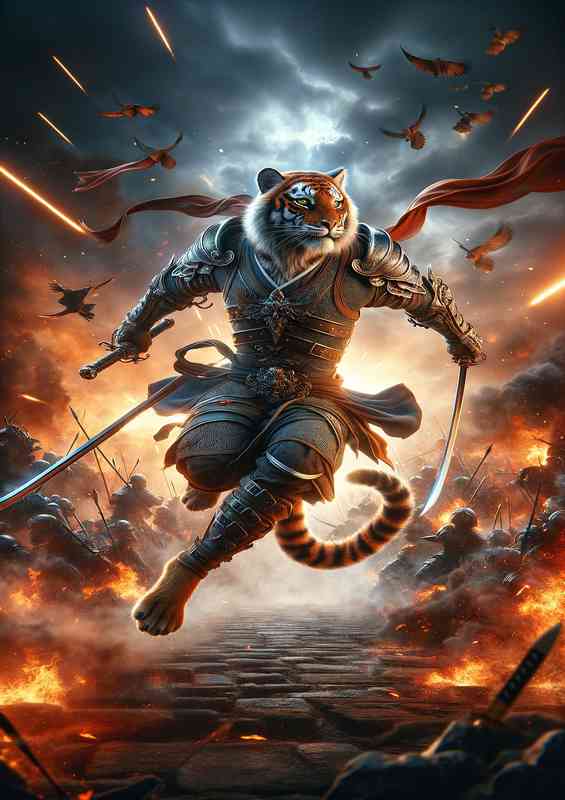 Animal in dynamic action Envision a powerful tiger in battle | Di-Bond